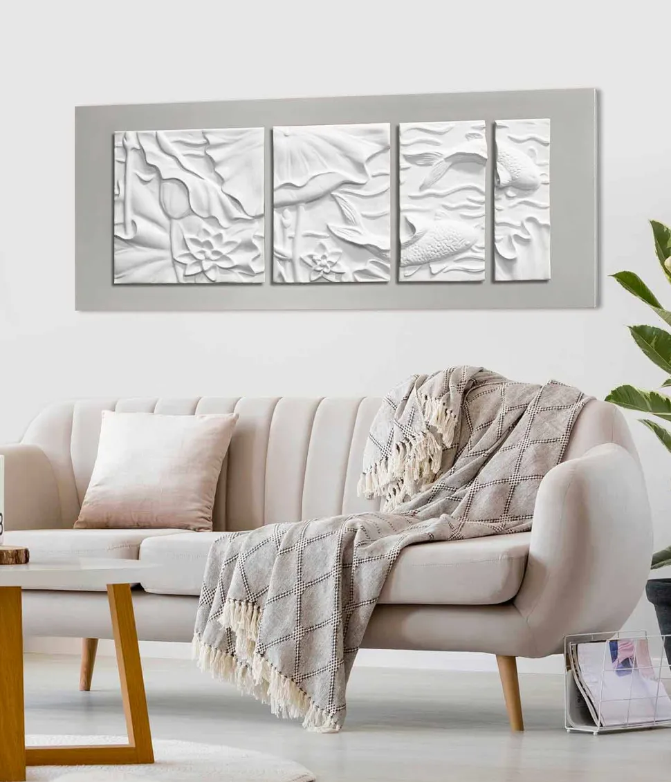 Pannello Decorativo a Parete Design Moderno Ceramica Bianco e Grigio - Giappoko