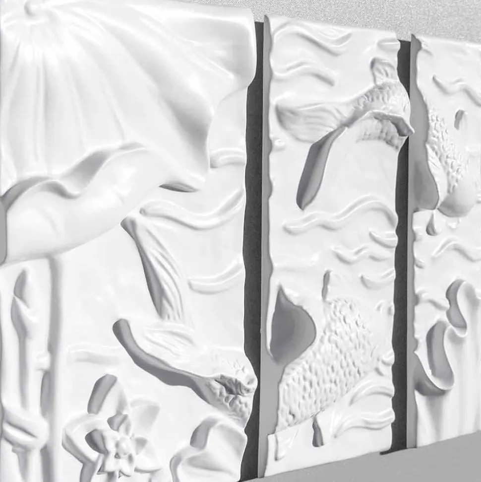 Pannello Decorativo a Parete Design Moderno Ceramica Bianco e Grigio - Giappoko