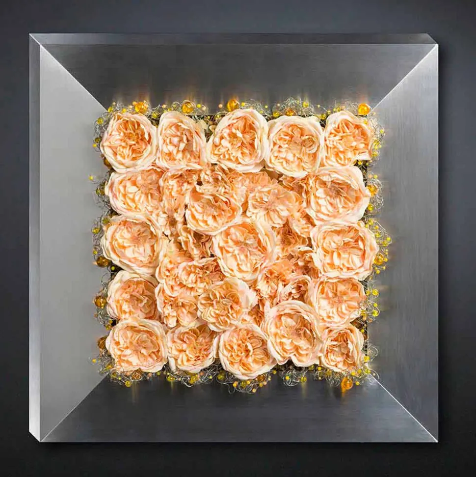 Pannello Decorativo Parete in Metallo e Rose Artificiali Made in Italy - Rosetta