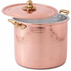 Pentola Alta in Rame Stagnato a Mano con Manici e Coperchio 20 cm - Mariarita