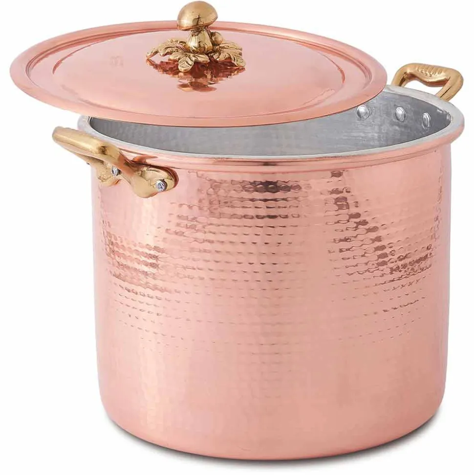 Pentola Alta in Rame Stagnato a Mano con Manici e Coperchio 20 cm - Mariarita