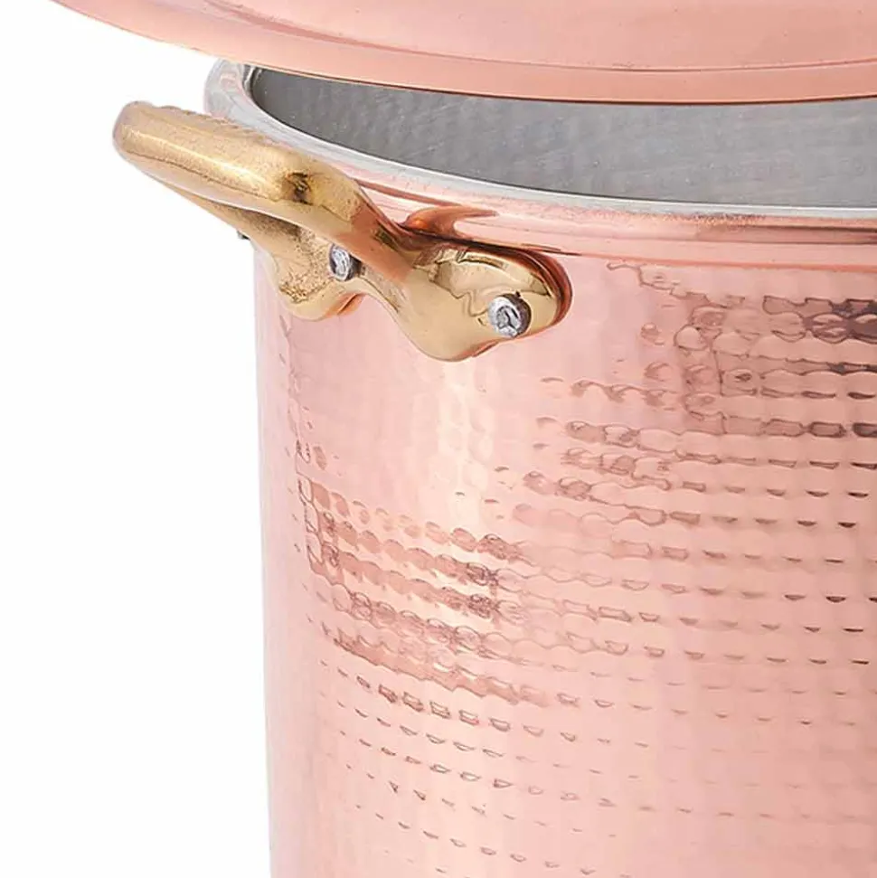 Pentola Alta in Rame Stagnato a Mano con Manici e Coperchio 20 cm - Mariarita