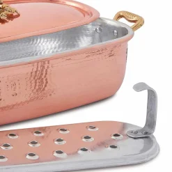 Pesciera Pentola in Rame Stagnato a Mano Italiano con Coperchio 44 cm - Mariapia