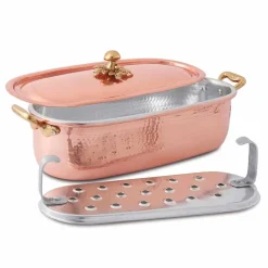 Pesciera Pentola in Rame Stagnato a Mano Italiano con Coperchio 44 cm - Mariapia