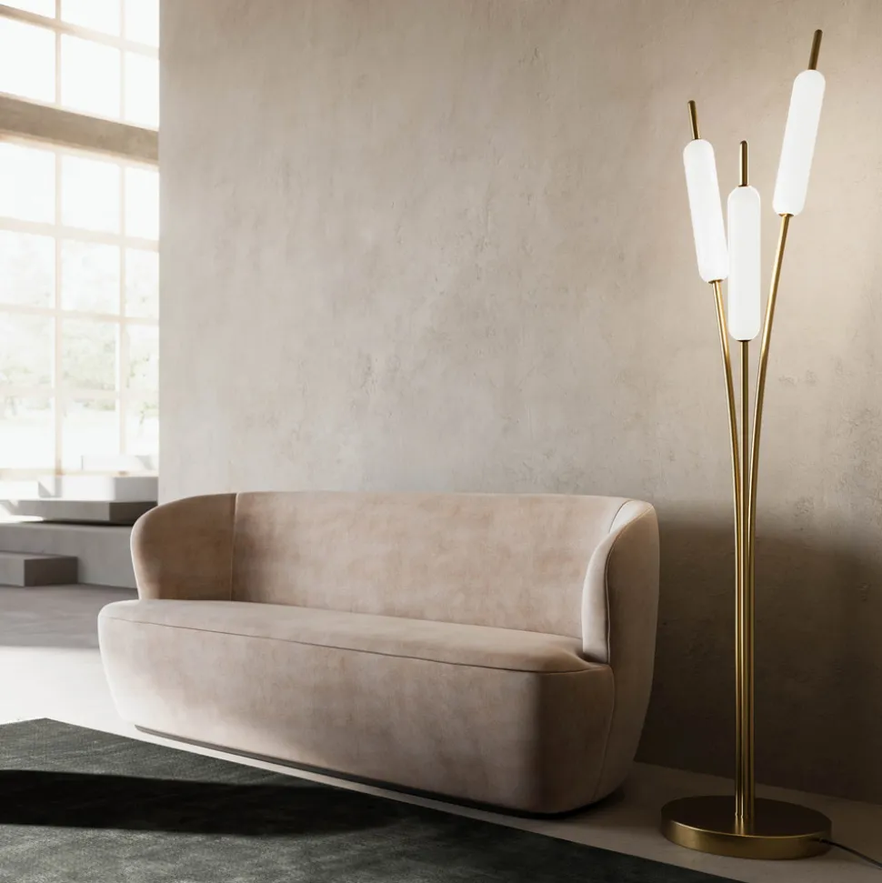 Piantana a 3 Luci in Ottone e Vetro Design Moderno Elegante - Typha by Il Fanale
