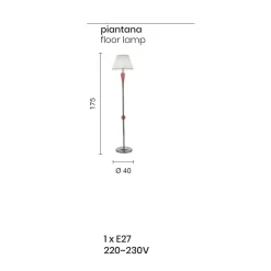 Piantana Classica in Metallo e Vetro con Paralume in Tessuto - Oliver
