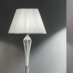 Piantana Classica in Vetro Lavorato a Mano Rigaton e Metallo Cromo  - Fievole