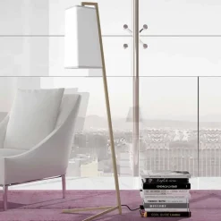 Piantana in Metallo con Paralume in Cotone Bianco Moderna Made in Italy - Barton