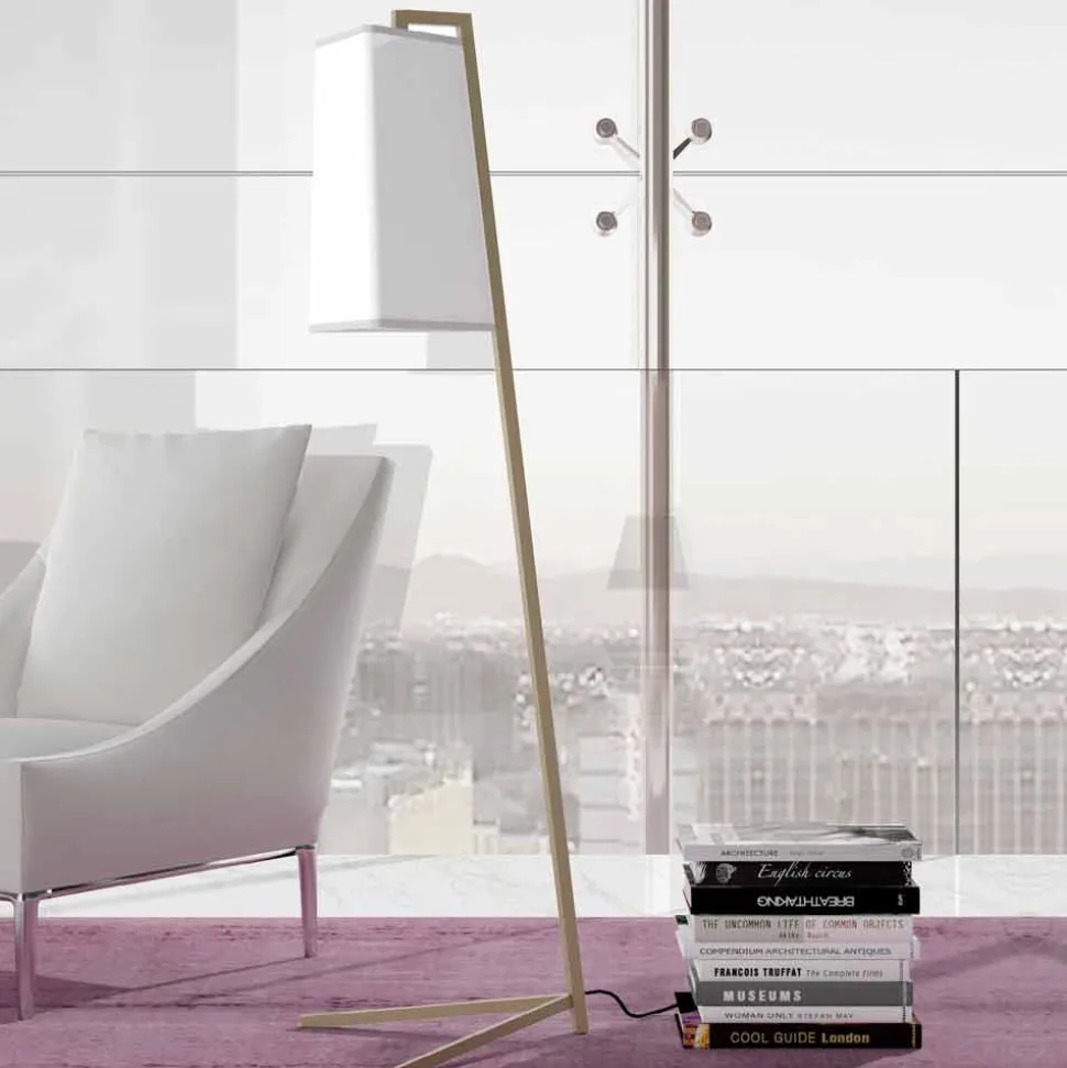 Piantana in Metallo con Paralume in Cotone Bianco Moderna Made in Italy - Barton