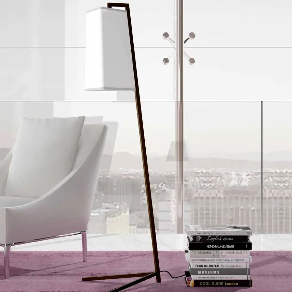 Piantana in Metallo con Paralume in Cotone Bianco Moderna Made in Italy - Barton