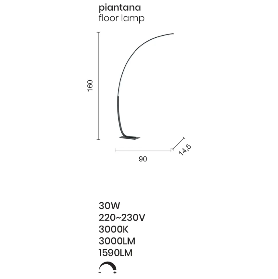 Piantana Moderna a LED Dimmerabile in Metallo Nero, Oro o Bianco - Gondola