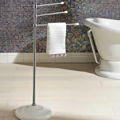 Piantana Porta Asciugamani Vintage a 3 Bracci in Ottone e Ceramica – Lione