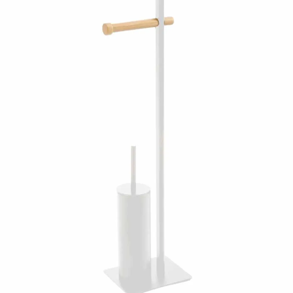 Piantana porta scopino e carta di design in metallo e legno Zelbio