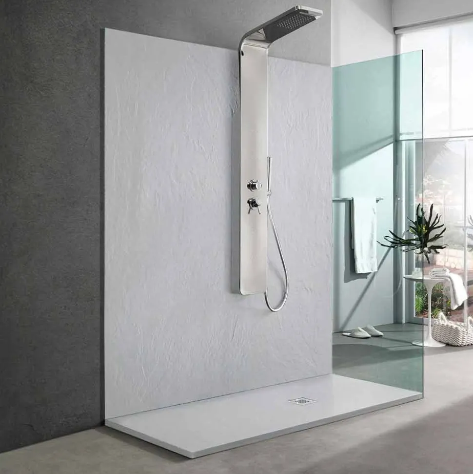 Piatto Doccia in Resina Bianca Effetto Ardesia 170x70 Design Moderno - Sommo