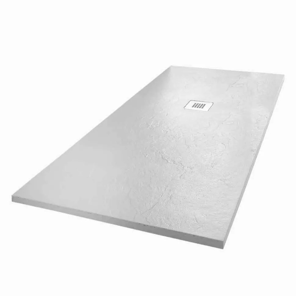 Piatto Doccia Moderno 170x80 Finitura Effetto Ardesia in Resina Bianca - Sommo