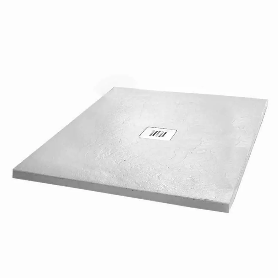 Piatto Doccia Quadrato 80x80 in Resina Effetto Ardesia Bianca e Acciaio - Sommo