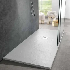 Piatto Doccia 160x70 Design Moderno in Resina Bianca Effetto Ardesia - Sommo