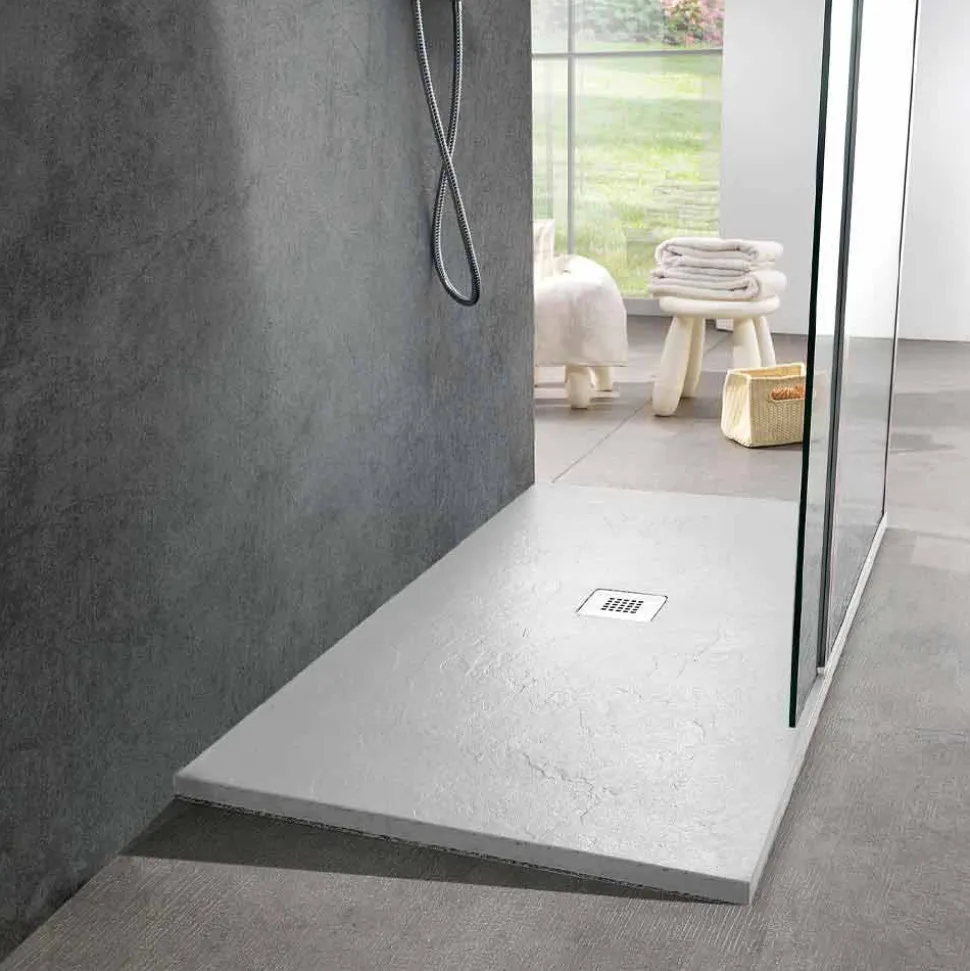 Piatto Doccia 140x80 in Resina Finitura Effetto Ardesia Bianca Moderno - Sommo