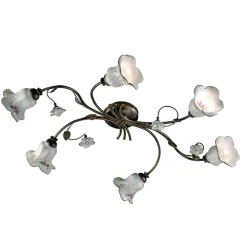 Plafoniera a 6 Luci in Ceramica Artigianale con Rose di Decoro - Pisa
