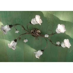 Plafoniera a 6 Luci in Ceramica Artigianale con Rose di Decoro - Pisa