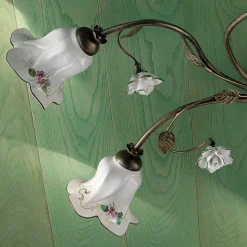 Plafoniera a 6 Luci in Ceramica Artigianale con Rose di Decoro - Pisa