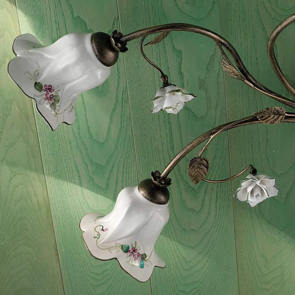 Plafoniera a 6 Luci in Ceramica Artigianale con Rose di Decoro - Pisa