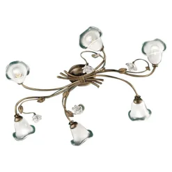 Plafoniera a 6 Luci Vintage in Ferro, Vetro e Rose di Ceramica - Siena