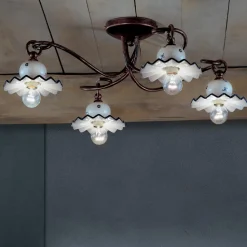 Plafoniera a 3 o 4 Luci in Ceramica Artigianale Decorata a Mano - Roma