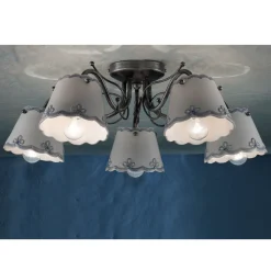 Plafoniera a 3 o 5 Luci in Ceramica Effetto Ricamo Dipinta a Mano - Ravenna