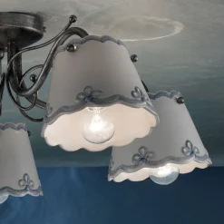 Plafoniera a 3 o 5 Luci in Ceramica Effetto Ricamo Dipinta a Mano - Ravenna