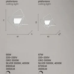 Plafoniera Applique a LED Dimmerabile in Metallo Oro o Argento - Galattica