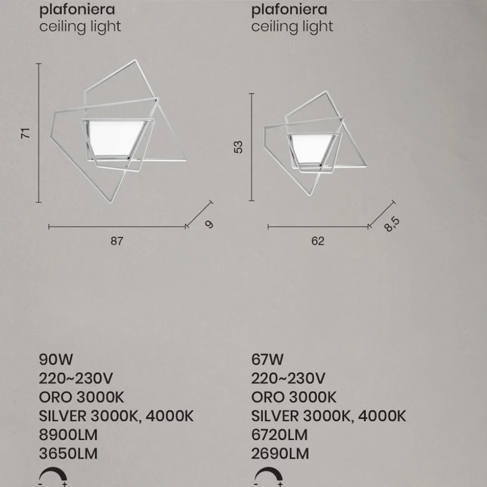 Plafoniera Applique a LED Dimmerabile in Metallo Oro o Argento - Galattica
