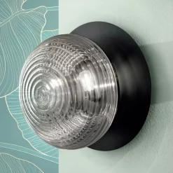 Plafoniera Applique in Vetro Soffiato con Struttura in Metallo - Rondine
