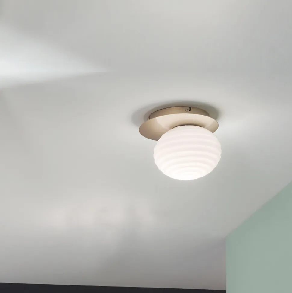 Plafoniera Applique in Vetro Soffiato con Struttura in Metallo - Rondine