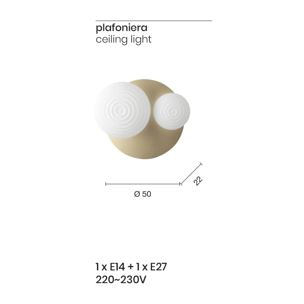 Plafoniera Applique in Vetro Soffiato con Struttura in Metallo - Rondine