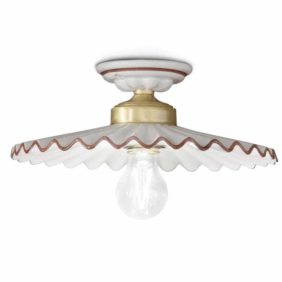 Plafoniera a soffitto ceramica lucida e filo colorato Ferroluce