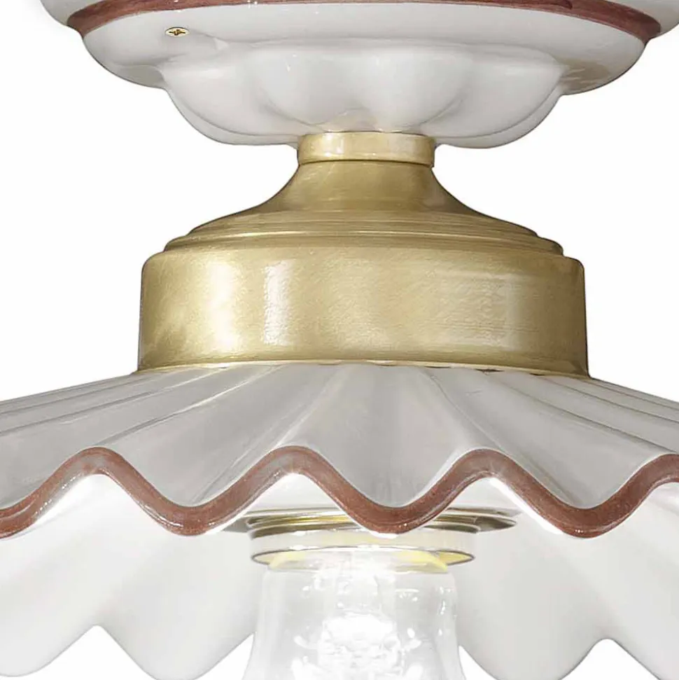 Plafoniera a soffitto ceramica lucida e filo colorato Ferroluce