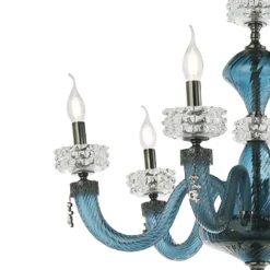 Plafoniera Classica 8 Luci in Vetro Artigianale Lusso Italiano - Saline