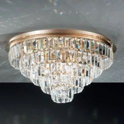 Plafoniera Classica Metallo Oro e Pendenti in Cristallo di Lusso - Jerome