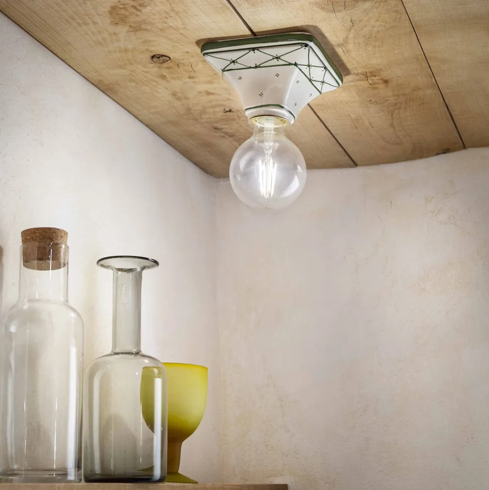 Plafoniera in ceramica decorata stile rustico Ferroluce