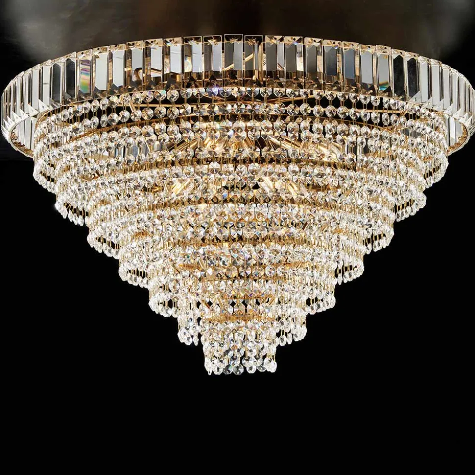 Plafoniera in Ferro Dorato con Strass Made in Italy - Kiev