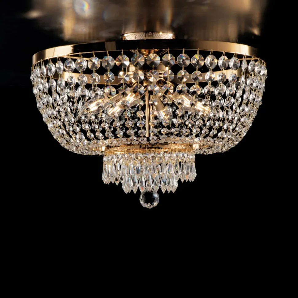 Plafoniera in Ferro Dorato con Strass Made in Italy - Austria