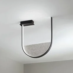 Plafoniera in Metallo Verniciato e Inserto Amovibile in Vetro Granigliato - Catalpa