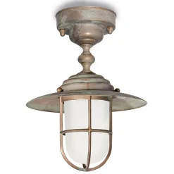 Plafoniera in Ottone Vintage da Esterno, Vetro Opale IP44 - Elfico