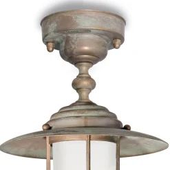 Plafoniera in Ottone Vintage da Esterno, Vetro Opale IP44 - Elfico