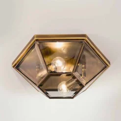 Plafoniera in Vetro e Ottone Brunito Vintage 2 Misure - Rilegato by Il Fanale
