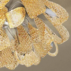 Plafoniera in Vetro Veneziano e Metallo, Fatta a Mano in Italia - Diamonique