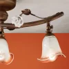 Plafoniera Lineare a 3 Luci in Ferro, Vetro e Rose di Ceramica - Siena