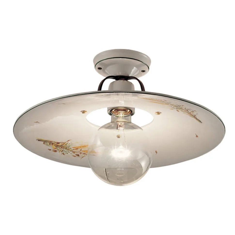 Plafoniera rotonda a soffitto in ceramica decorata Ferroluce