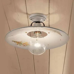 Plafoniera rotonda a soffitto in ceramica decorata Ferroluce
